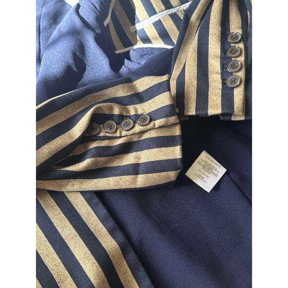 Jonathan Simkhai Structured Stripe Blazer Midnight Blue Khaki Size 6 - Picture 4 of 9
